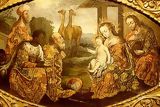 Representacin de la visita de los Reyes Magos a Jess y sus padres, Pintura de la Escuela Cusquea