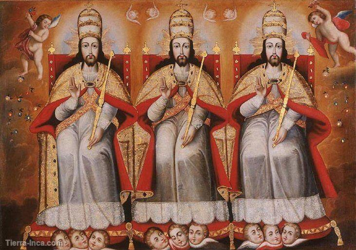 Trinidad entronizada como tres personas iguales. Circa 1690-95, Arequipa
